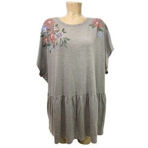 Lane Bryant Shirt Plus Size 22 24 60” Scoop Neck Short Sleeve Gray Floral Rayon